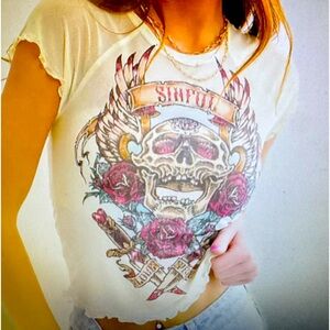 Affliction sinful sheer cropped top never worn but tags are off